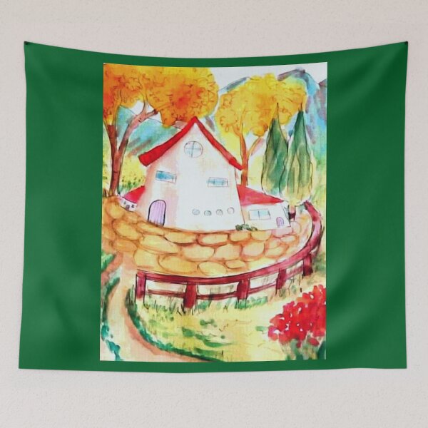 Item preview, Cute cottage illustration watercolor and ink designed and sold by horseaddicted.