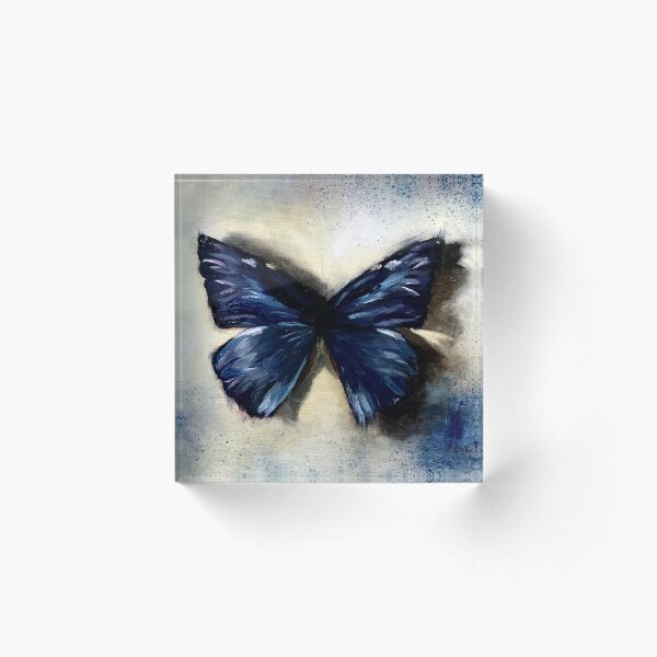 Blue Butterfly Painting Vintage Abstract background Acrylic Block