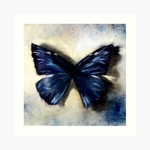 Blue Butterfly Painting Vintage Abstract background Art Print