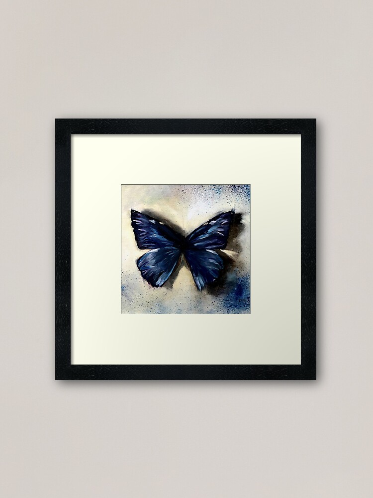 Thumbnail 2 of 7, Framed Art Print,  Blue Butterfly Painting Vintage Abstract background designed and sold by artbydelfineart.