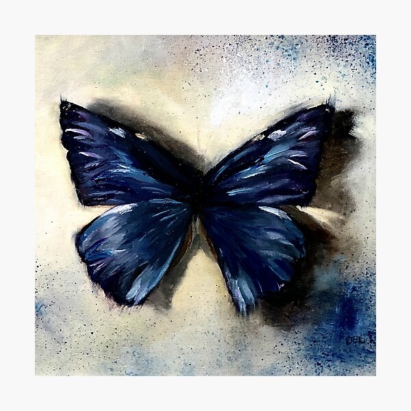 Blue Butterfly Painting Vintage Abstract background Photographic Print