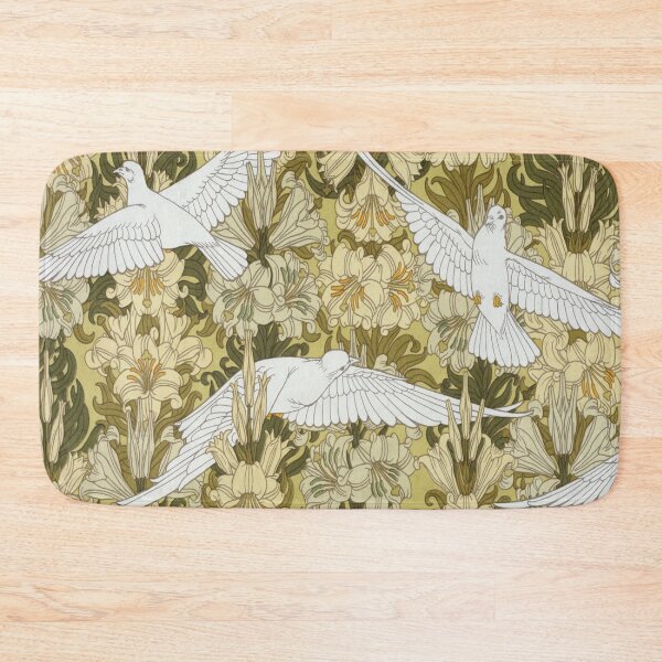 Item preview, Vintage wallpaper pattern of white pigeons dance designed and sold by katakania.