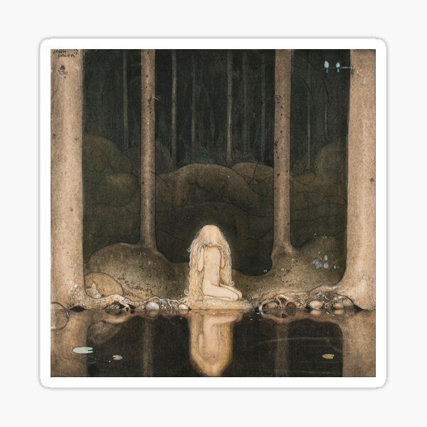 Item preview, Princess Tuvstarr Gazing Down Into the Dark Waters of the Forest Tarn by John Bauer designed and sold by IndieArtDream.