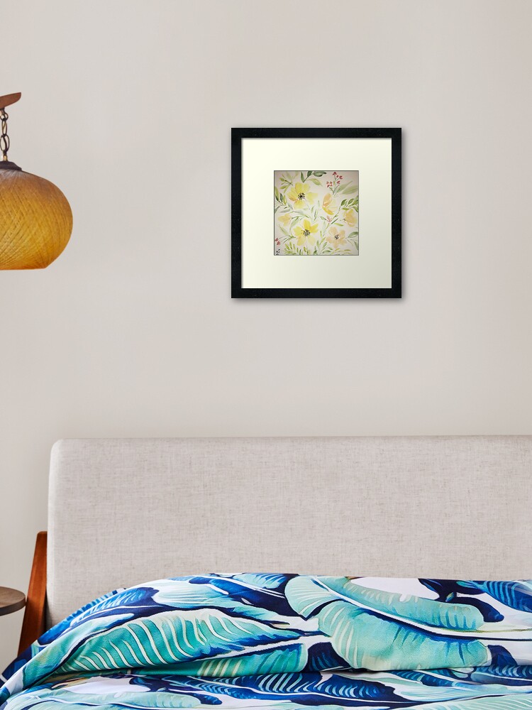 Thumbnail 2 of 7, Framed Art Print, Yellow and peach summer flowers designed and sold by rb-angiempaints.