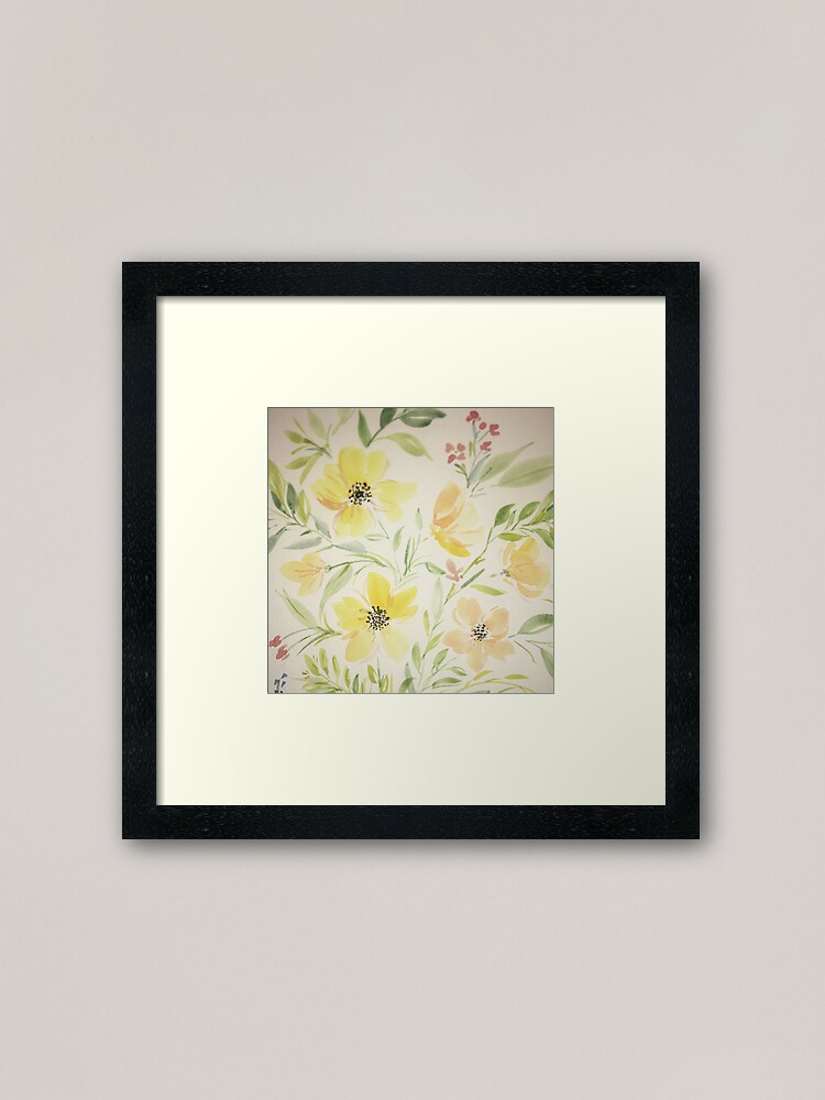 Thumbnail 1 of 7, Framed Art Print, Yellow and peach summer flowers designed and sold by rb-angiempaints.