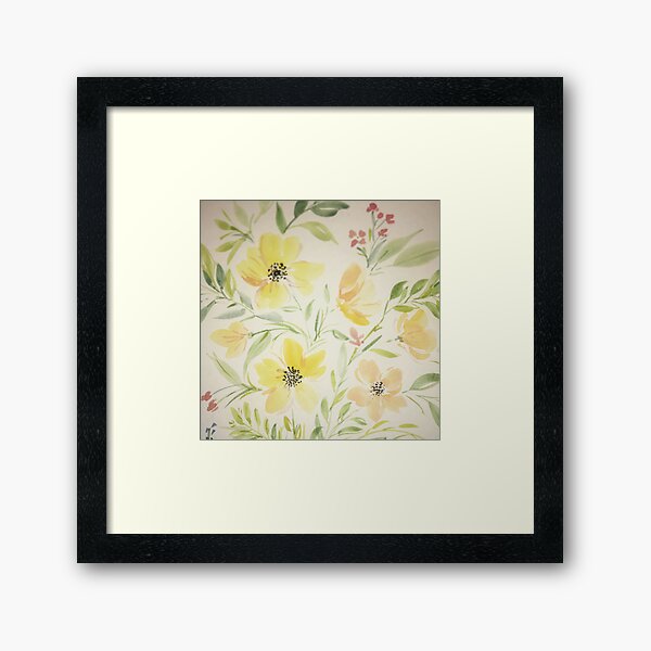 Yellow and peach summer flowers Framed Art Print