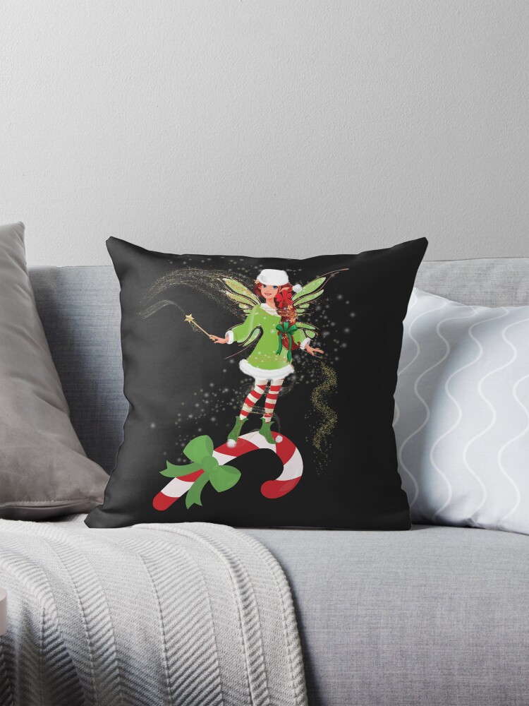 Thumbnail 1 of 4, Pillow, Fairy Merry and The Matching Candy Cane™ designed and sold by TeelieTurner.