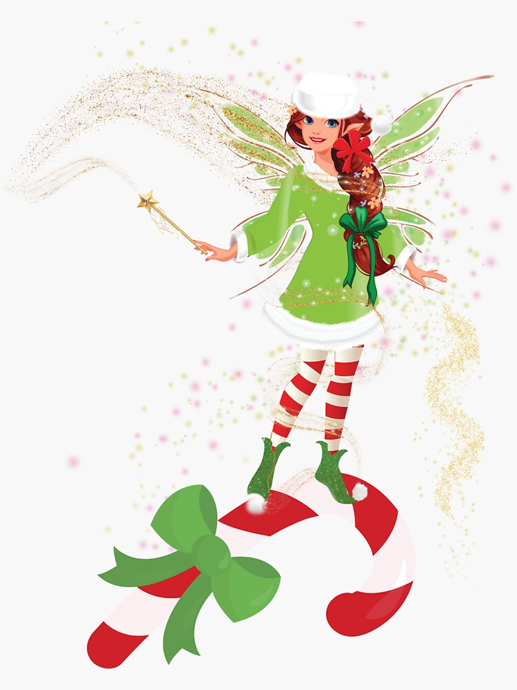 Thumbnail 3 of 3, Sticker, Fairy Merry and The Matching Candy Cane™ designed and sold by TeelieTurner.