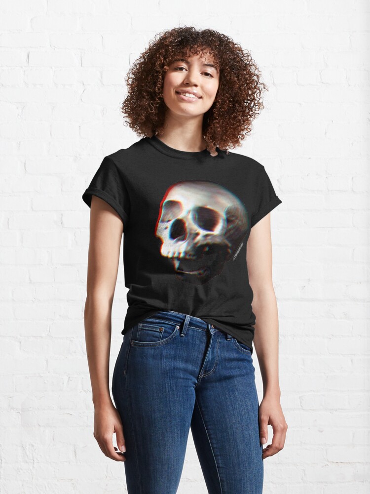 Alternate view of Glitched Anaglyph Skull - Grunge Screaming Skull Classic T-Shirt