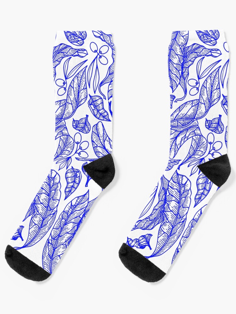 Thumbnail 1 of 5, Socks, Blue Olive Leaves and Fruits designed and sold by Libedlulo Design Studio.