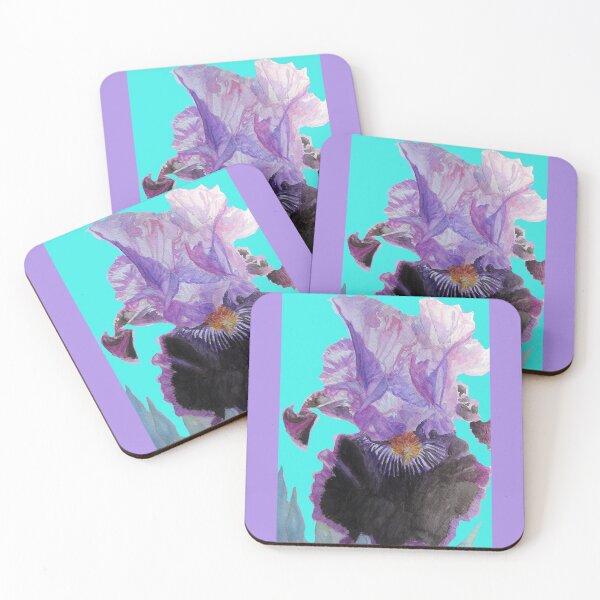 Artikelvorschau, Lila und schwarze Bartiris-Iris-Aquarell-Aqua-Blumenblumen-Malerei entworfen und verkauft von Sarah Rajkotwala.