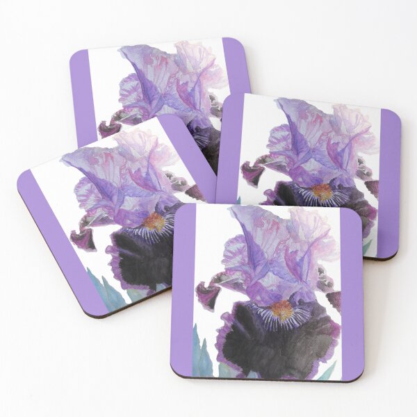Artikelvorschau, Lila und schwarze Bartiris-Iris-Aquarell-weiße Blumen-Malerei entworfen und verkauft von Sarah Rajkotwala.