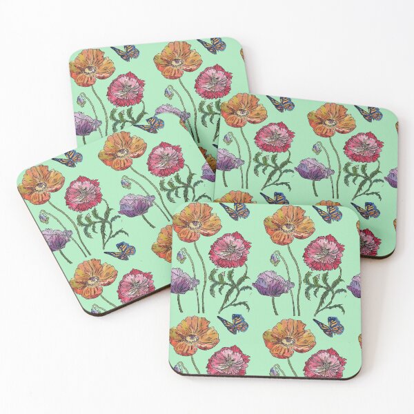 Item preview, Pretty Poppies Watercolor on Mint Green designed and sold by Sarah  Rajkotwala.