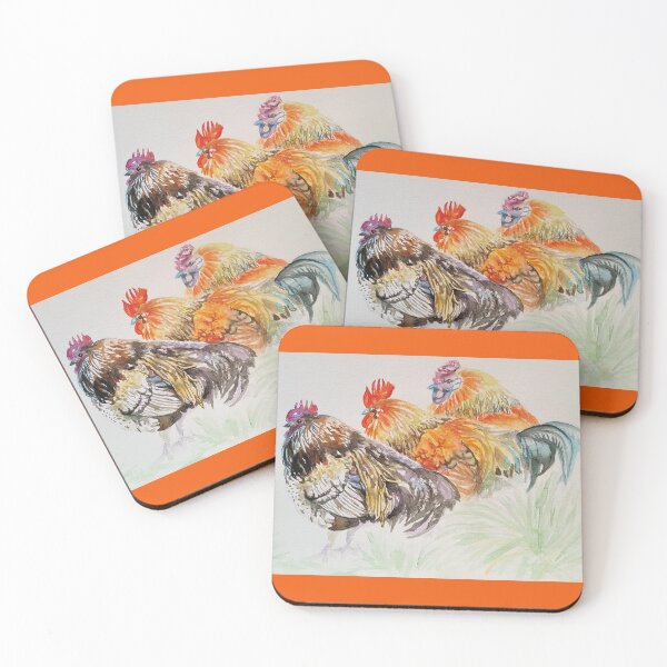 Item preview, Rooster Watercolor Painting - Colorful Chickens designed and sold by Sarah  Rajkotwala.
