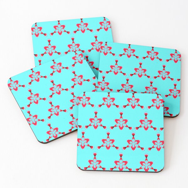 Item preview, ISPAHAN 4 pattern oriental stars triangles psychedelic electric turquoise blue red black designed and sold by dragonemma.
