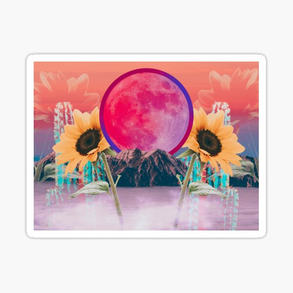 Sunflower And Moon Collage Sticker By Hanabk Redbubble 4199