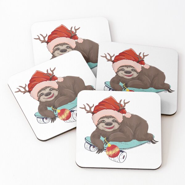Item preview, merry Sloth Santa Deer antlers playing skateboard designed and sold by Dinaleroy.