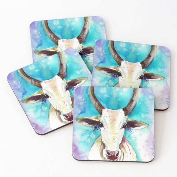 Item preview, Milky way galaxy cow, longhorn Indian cow watercolor designed and sold by orangerinka.