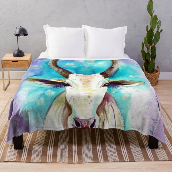 Item preview, Milky way galaxy cow, longhorn Indian cow watercolor designed and sold by orangerinka.