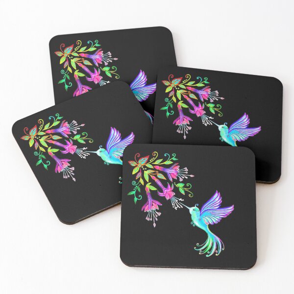 Item preview, Hummingbird with flowers, rainforest, blossoms, fuchsia designed and sold by boom-art.
