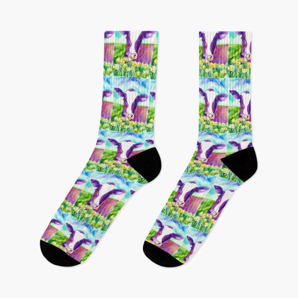 Item preview, Purple calf, cow in the green field watercolor designed and sold by orangerinka.