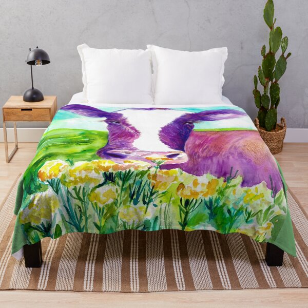 Item preview, Purple calf, cow in the green field watercolor designed and sold by orangerinka.