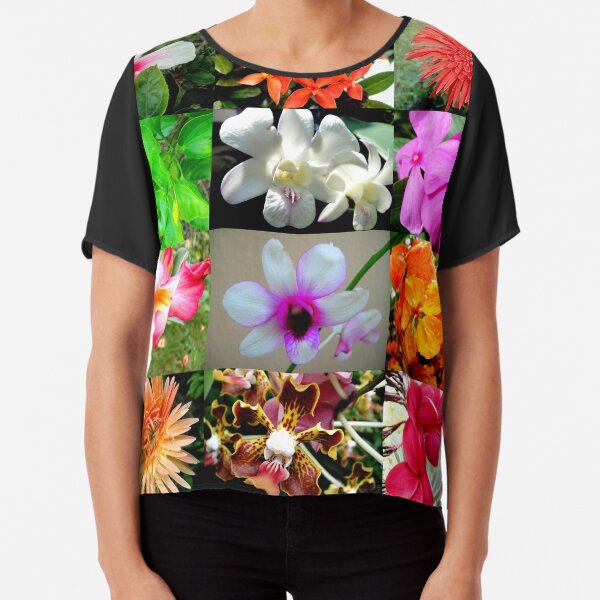 Flower Matrix 1 Hibiscus, Orchids, African Daisies Chiffon Top