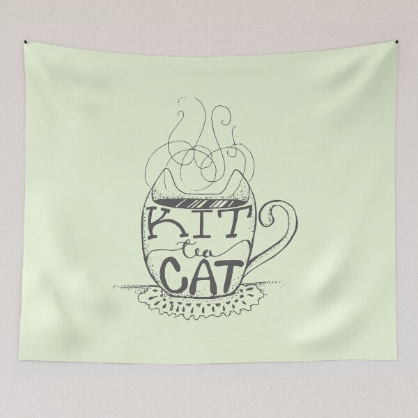Item preview, Kitty Cat - Tea Lover Lettering Art - Visual Pun - Mug - Pale Green designed and sold by AnanasArt.