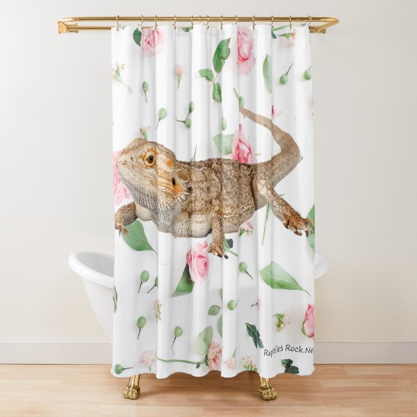 Bearded Dragon On A Carnation Background Shower Curtain