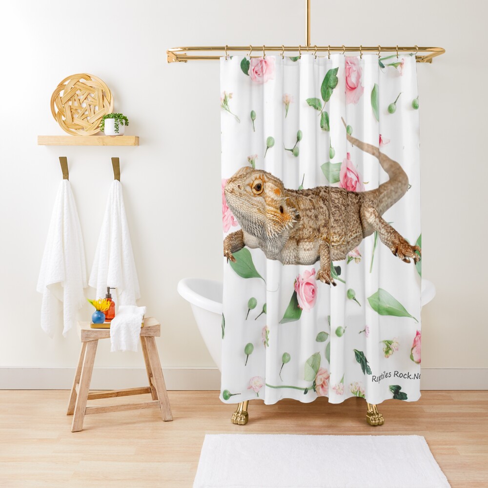 Bearded Dragon On A Carnation Background Shower Curtain