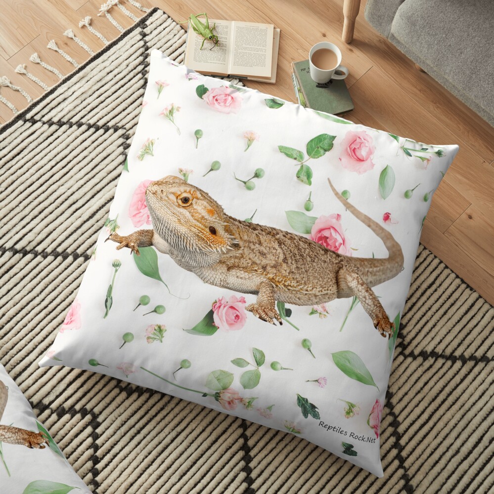 Bearded Dragon On A Carnation Background Floor Pillow
