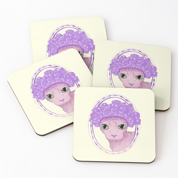 Item preview, Hairless Sphynx Kitty Wearing a Purple Showercap - Funny Nude Cat having a bath designed and sold by AnanasArt.