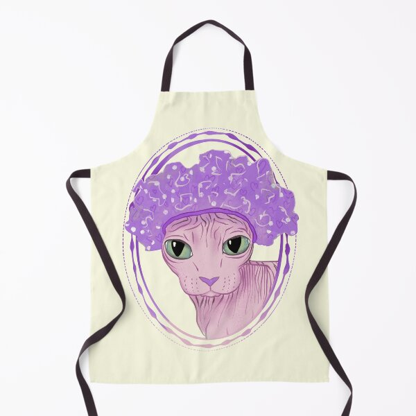 Item preview, Hairless Sphynx Kitty Wearing a Purple Showercap - Funny Nude Cat having a bath designed and sold by AnanasArt.