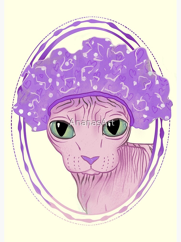 Hairless Sphynx Kitty Wearing A Purple Showercap Funny Nude Cat Having A Bath Poster By