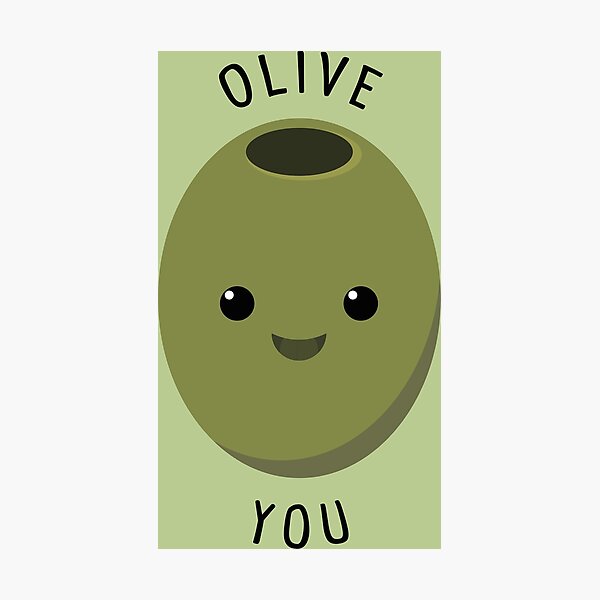 Olive You - Cute I Love You Pun Green Photographic Print