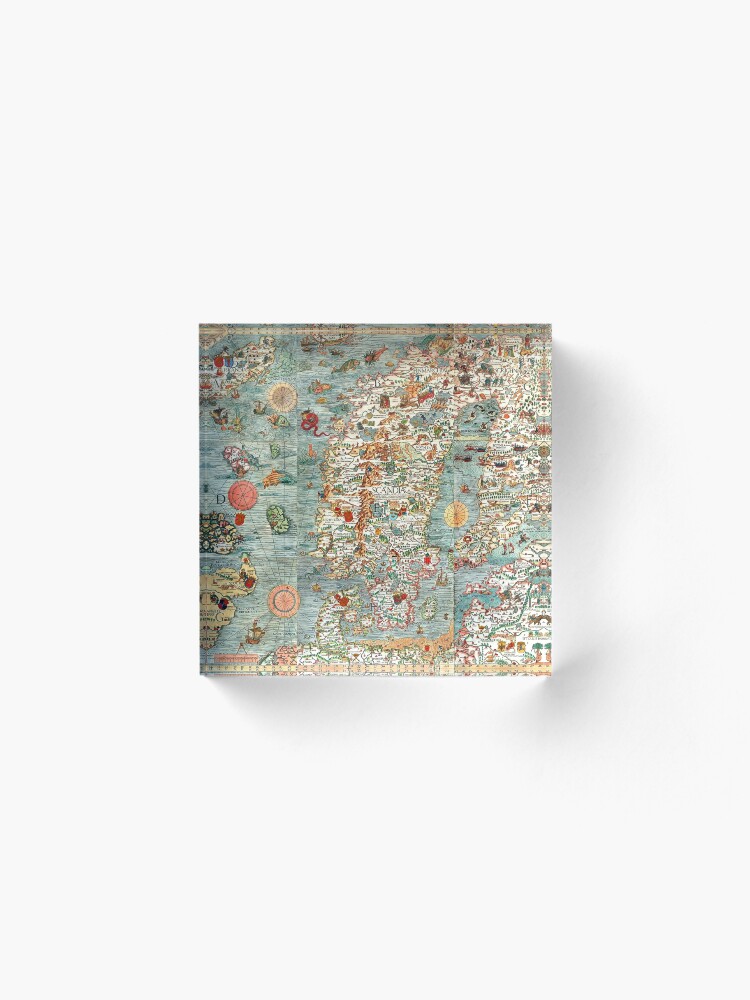 Alternate view of Carta Marina, map of Scandinavia by Olaus Magnus - 1539 Acrylic Block