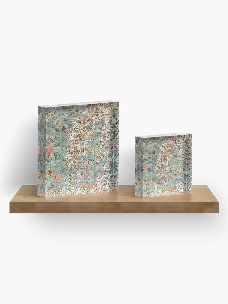 Alternate view of Carta Marina, map of Scandinavia by Olaus Magnus - 1539 Acrylic Block