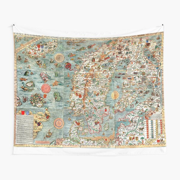 Carta Marina, map of Scandinavia by Olaus Magnus - 1539 Tapestry