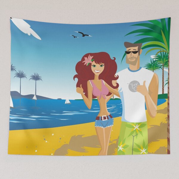 Item preview,  cute couple on the beach and beautiful illustration designed and sold by 42youbest.