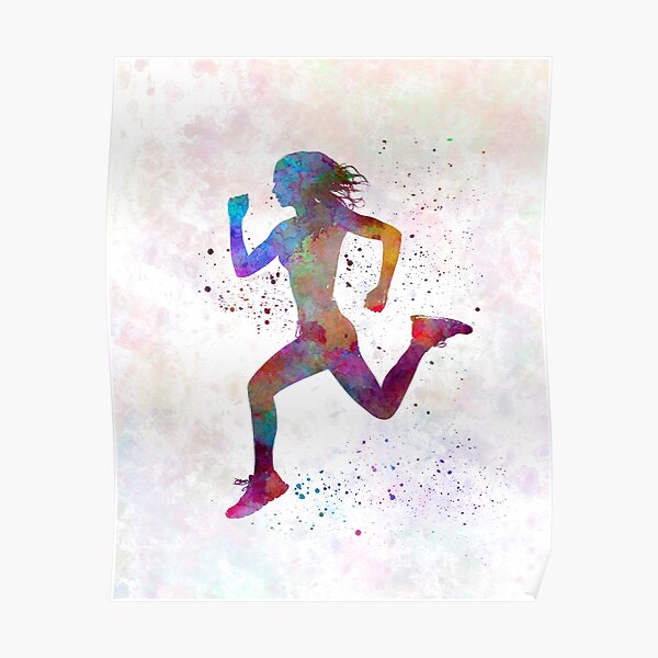Woman runner running jogger jogging silhouette 01 Poster