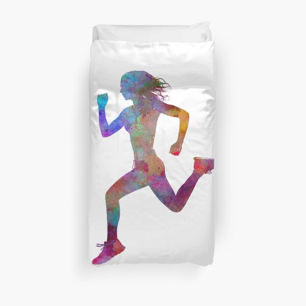 Woman runner running jogger jogging silhouette 01 Duvet Cover