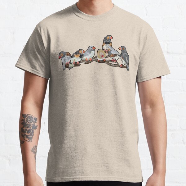 Seven zebra finches on a branch Classic T-Shirt