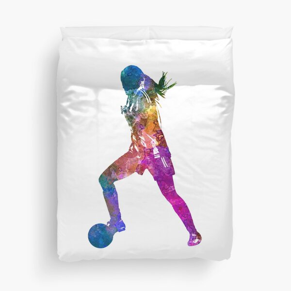 Girl playing soccer football player silhouette Duvet Cover