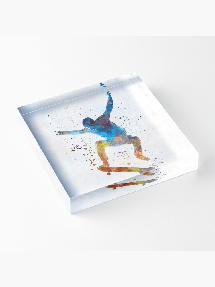 Alternate view of Man skateboard 01 in watercolor Acrylic Block