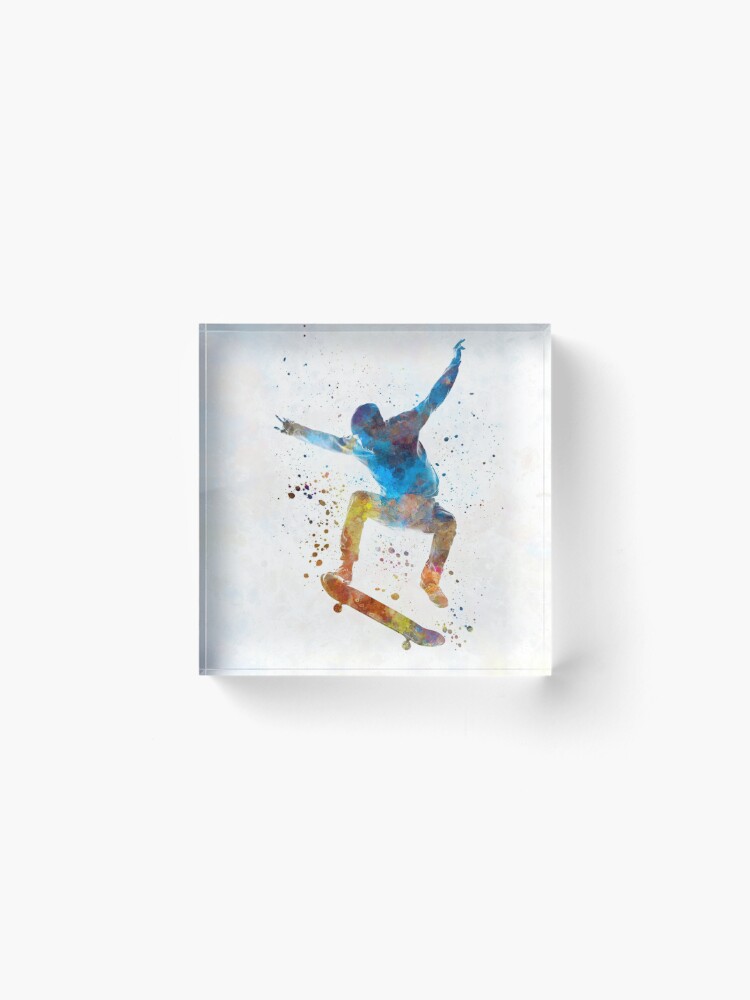 Alternate view of Man skateboard 01 in watercolor Acrylic Block