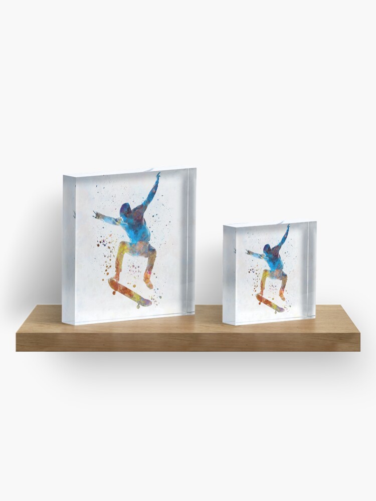 Alternate view of Man skateboard 01 in watercolor Acrylic Block