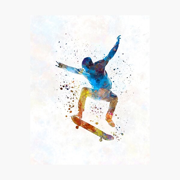 Man skateboard 01 in watercolor Photographic Print