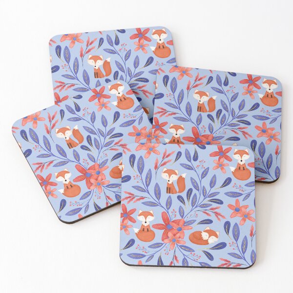 Artikelvorschau, Folk Art Foxes | Blue and Coral entworfen und verkauft von RebeccaFlaherty.