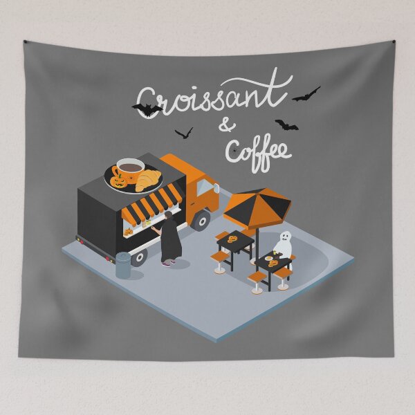 Item preview, Isometric Halloween concept Coffee and croissant Cafe designed and sold by Familyshmot.