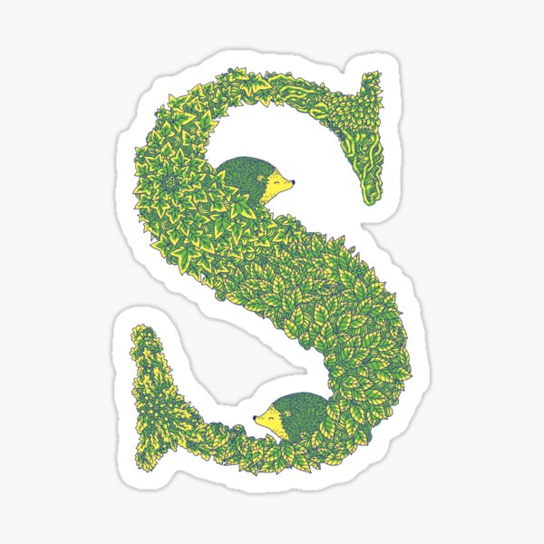 Alphabet S - Hedgehog Woodland Green Sticker